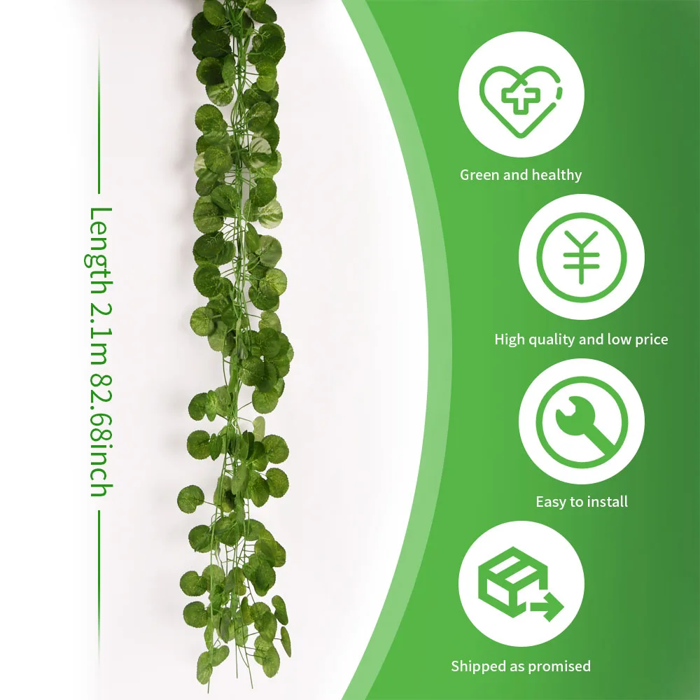 1ชิ้น2.1เมตรไม้เลื้อยจำลอง Scindapsus aureus ใบไม้เลื้อยไม้เลื้อยใบเขียวดอกไม้ปลอมงานแต่งพืชตกแต่งสวน