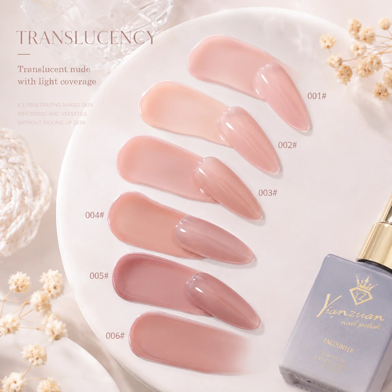 6 Colors Sheer Nude Gel Polish 15ml Natural Pink Brown Jelly Nail Gel UV LED Soak Off High Gloss Manicure for Salon DIY
