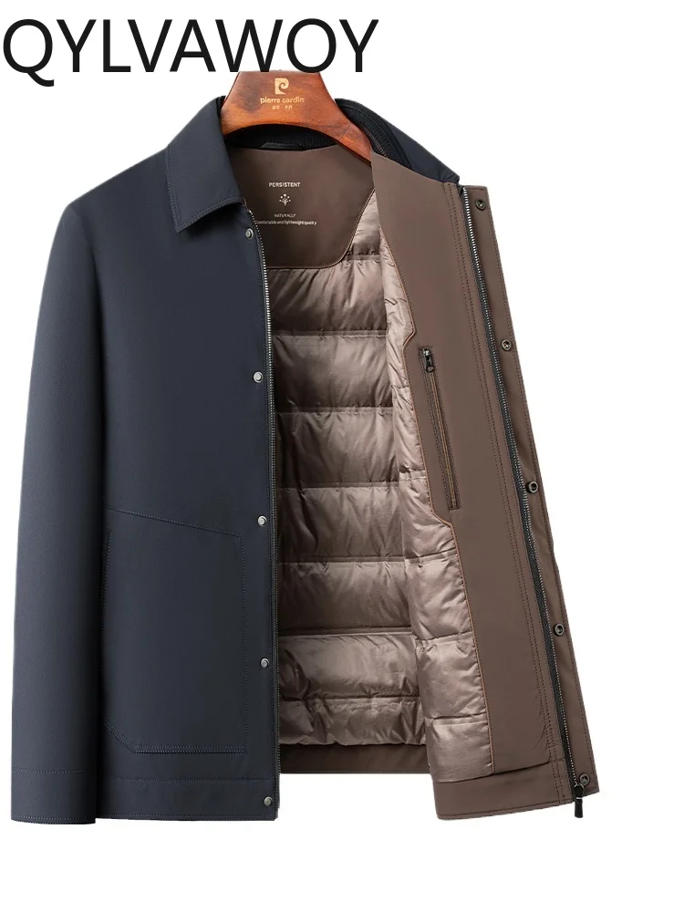QYLVAWOY 89% Polyamide Men's Down Jacket Winter Middle-Aged Business Casual Lapel Dad's Outfit Warm Duck Down Outerwear LJ2557