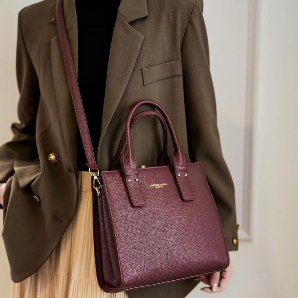 

Counter-Quality Sturdy Wear-Resistant Vegan Leather Handbag 2 Layers Top Handle Shoulder Crossbody Bag for Business Commute