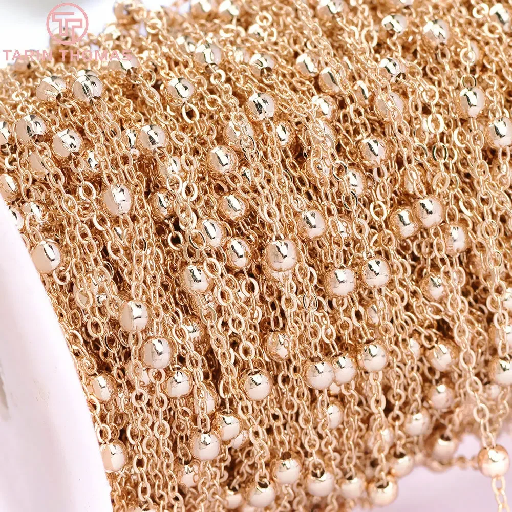 (4288)1 Meter width 1.6MM 24K Champagne Gold Color Plated Brass Station Ball beads Flat Oval Chains Necklace Chains Accessories