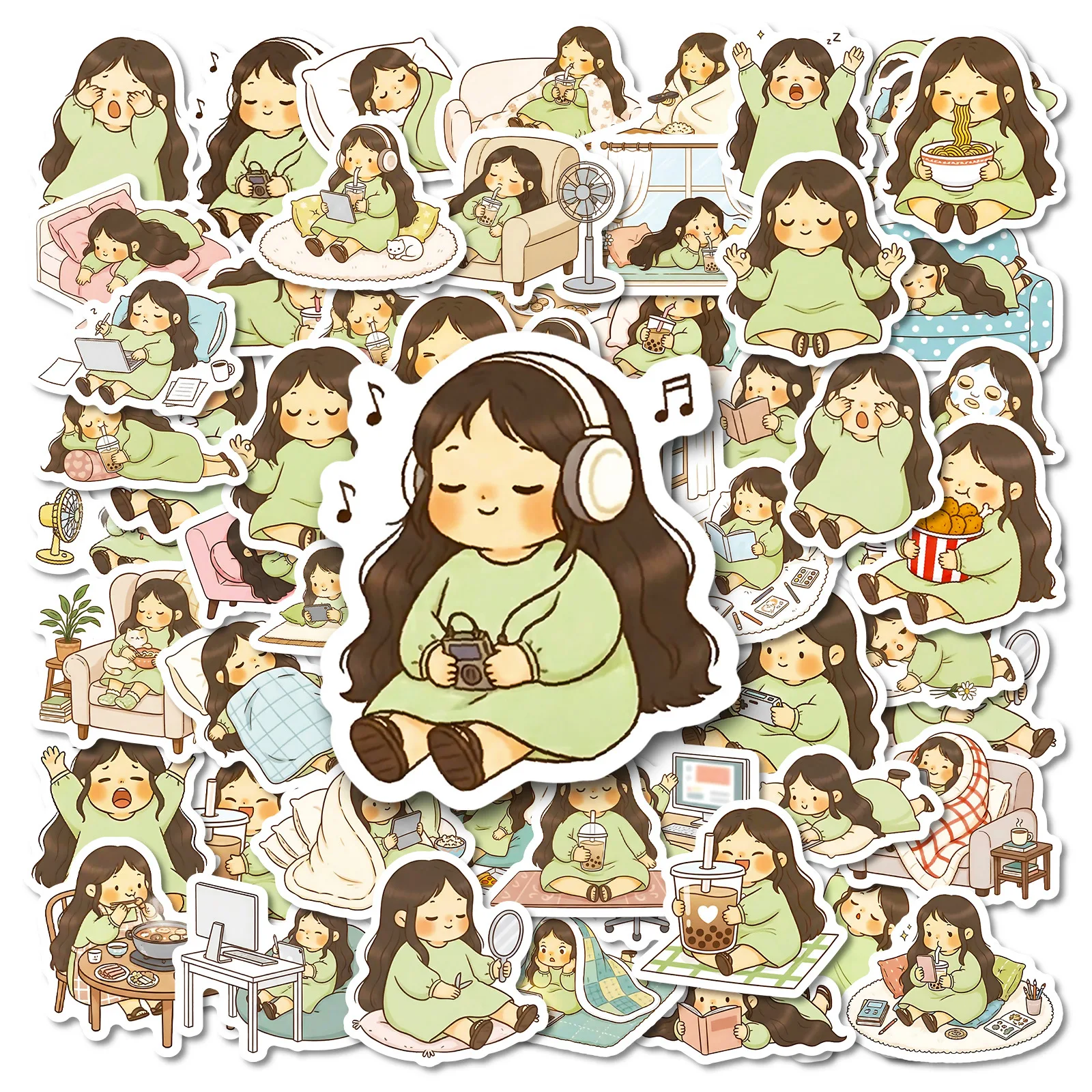 

56PCS Cartoon Cute Lazy Girl Graffiti Sticker DIY Decorative Mobile Phone Case Notebook Water Cup Waterproof Toy Gift Sticker
