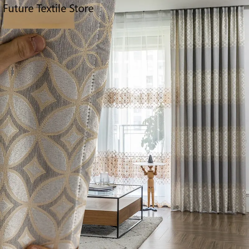 

New Chinese style living room high-end atmospheric blackout thickened jacquard curtains Curtains for Living dining room bedroom