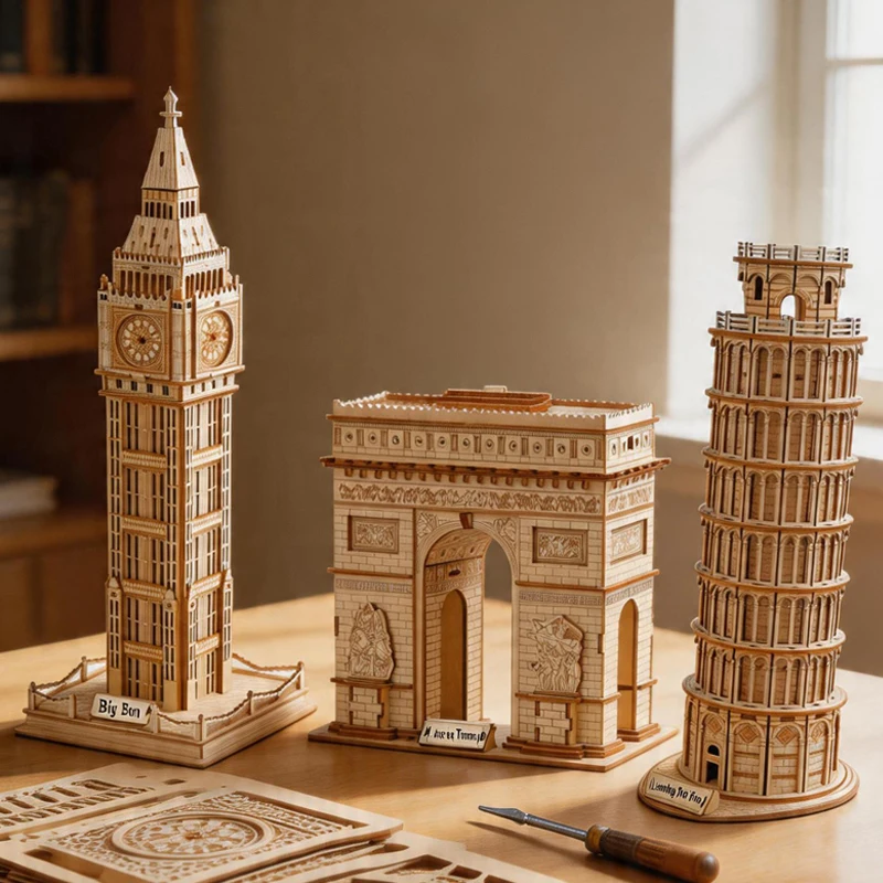 

Big Ben 3D Wooden Puzzle Arc de Triomphe DIY Building Model Leaning Tower of Pisa Assembly Toy For Teen Adult Desk Decoration