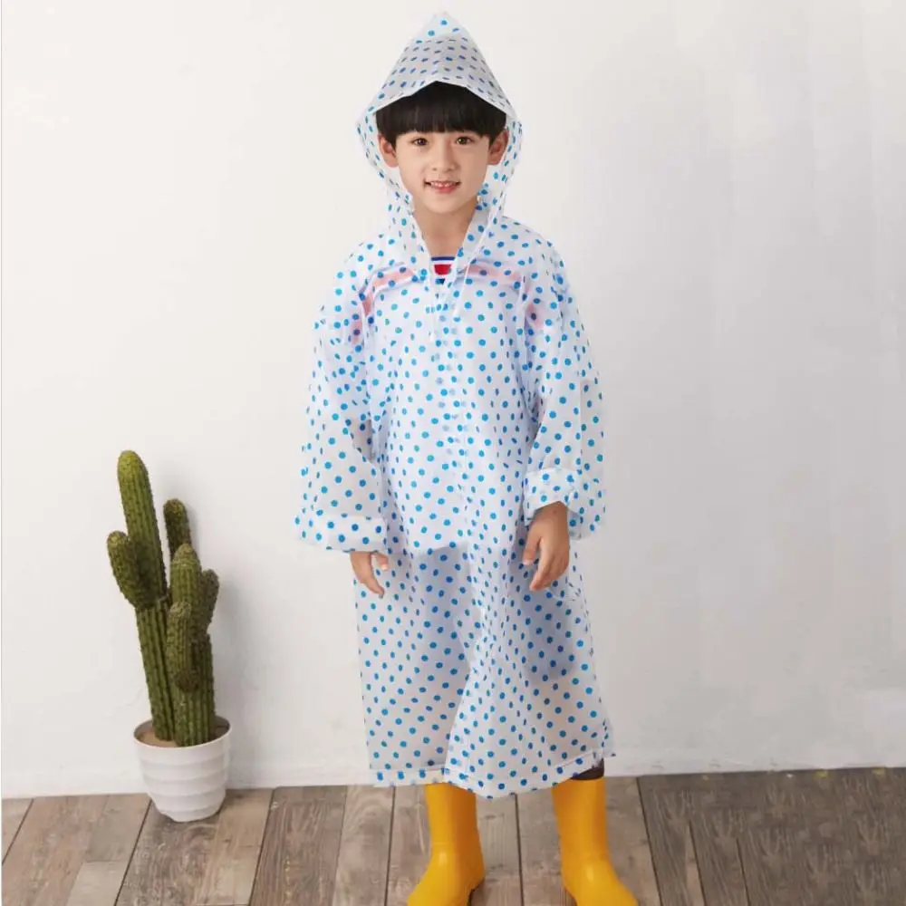 Dots Children Hooded Raincoat Portable Non Disposable EVA Boys and Girls Rain Gear Buttons Rain Poncho Kids Rain Cape Children