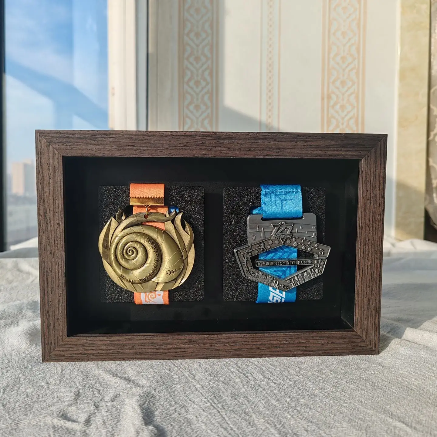 Marathon Medal Display Frame Running Sports Medal Holder, Hollow Frame Protective Storage Box for Gold Award Collection