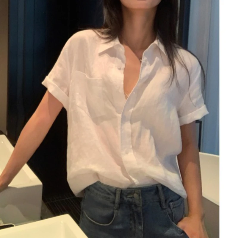 

Linen Short-sleeved Shirt Women's Summer Design Sense Niche Commuting Loose Casual Shirt Temperament Top