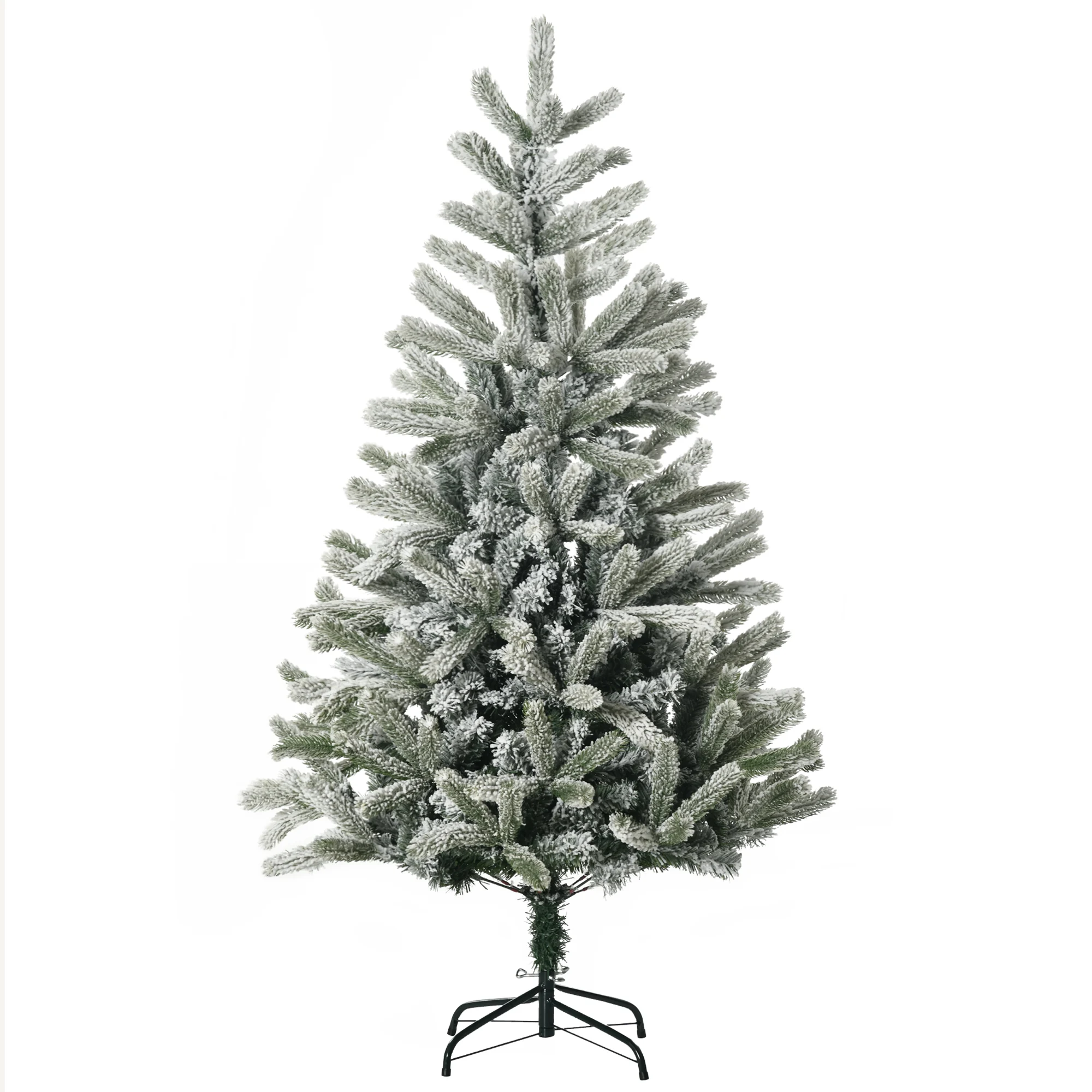 HOMCOM Árbol de Navidad Nevado Artificial 150 cm con 521 Ramas PVC y PE Base Plegable y Soporte de Metal Verde y Blanco