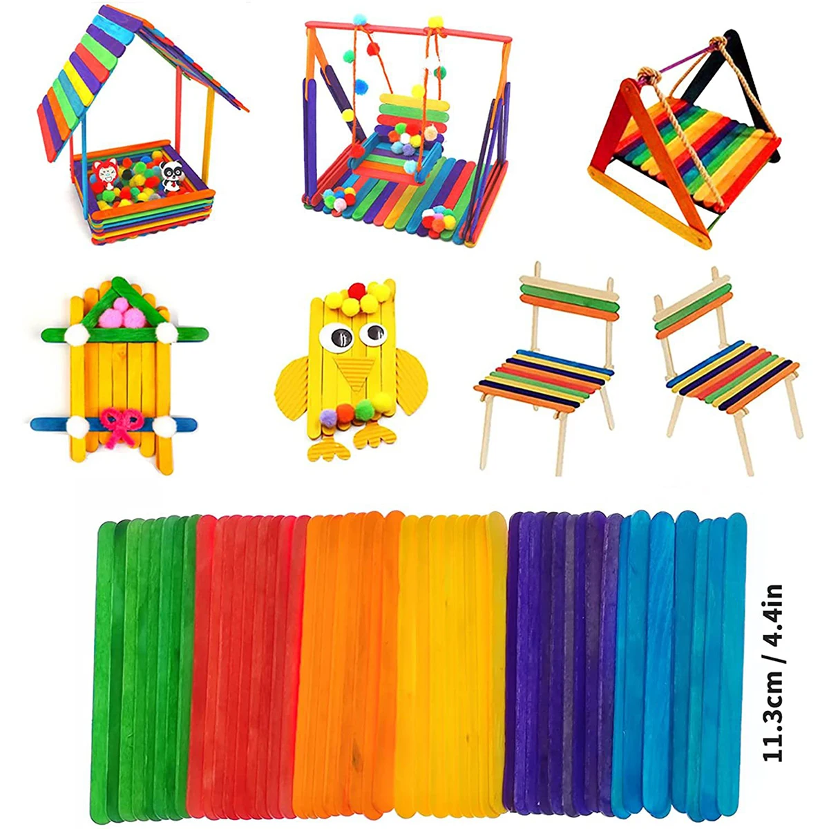 Kids Creative Plush Stick Pompoms Rainbow Colors Feather Eyes Sticker Educational DIY Toys Handmade Art Craft Devoloping Toys