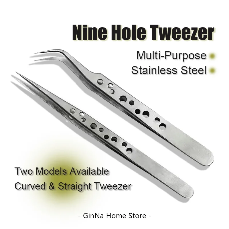 Stainless Steel Tweezer Nine Hole Fine Texture Bright Process Mobile Phone Watch Repair Tool Convenient Curved Straight Tweezers