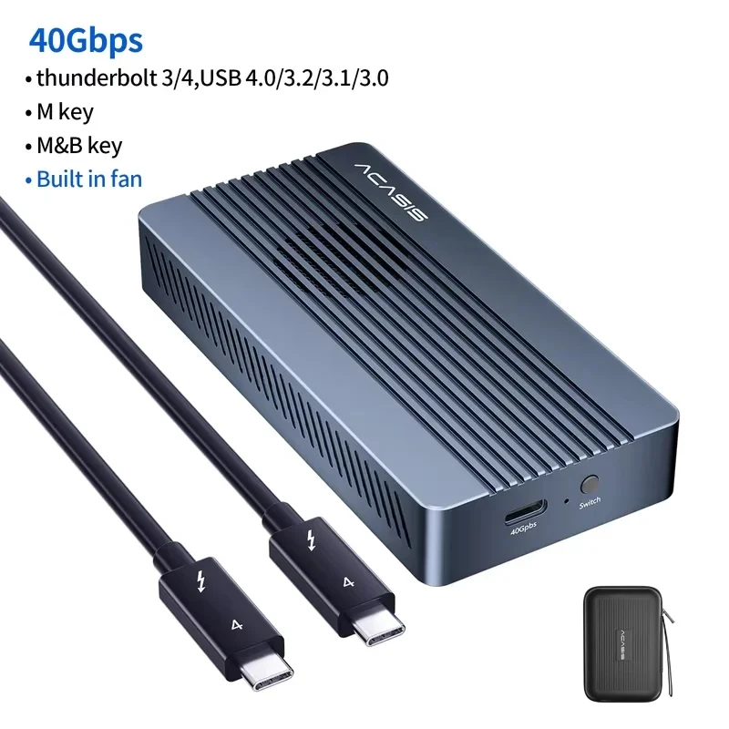 Acasis 40Gbps USB 4.0 M.2 NVMe SSD-behuizing met koelventilator Compatibel met TB3/4 USB 3.2/3.1/3 voor Macbook voor videobewerking