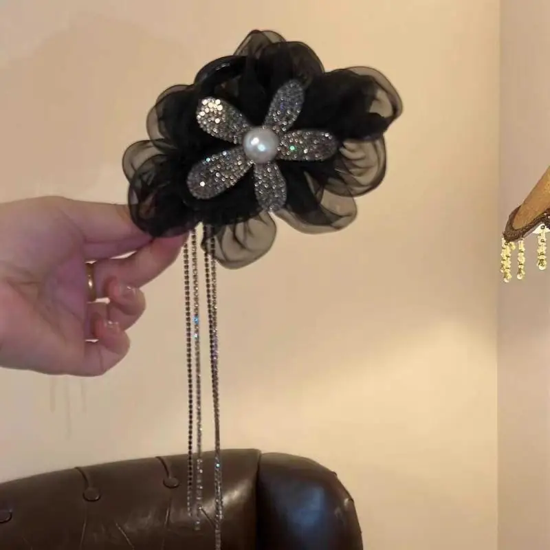 Weiblichen Koreanischen Stil Frauen Exquisite Strass Haar Zubehör Blume Quasten Puffy Haar Clip Haar Klaue Frauen Neue Kopfbedeckungen – Detail 6