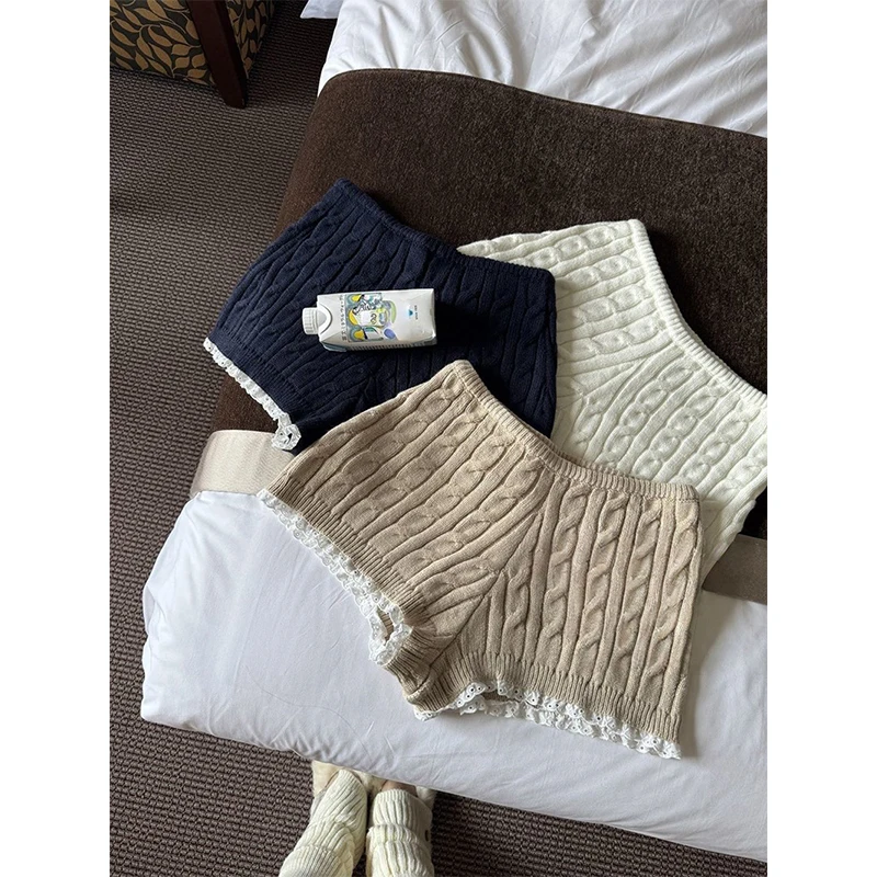 

Y2K вязаные шорты женские модные уличные кружевные лоскутные шорты осень-зима сексуальные Gyaru Harajuku корейские тонкие популярные короткие брюки