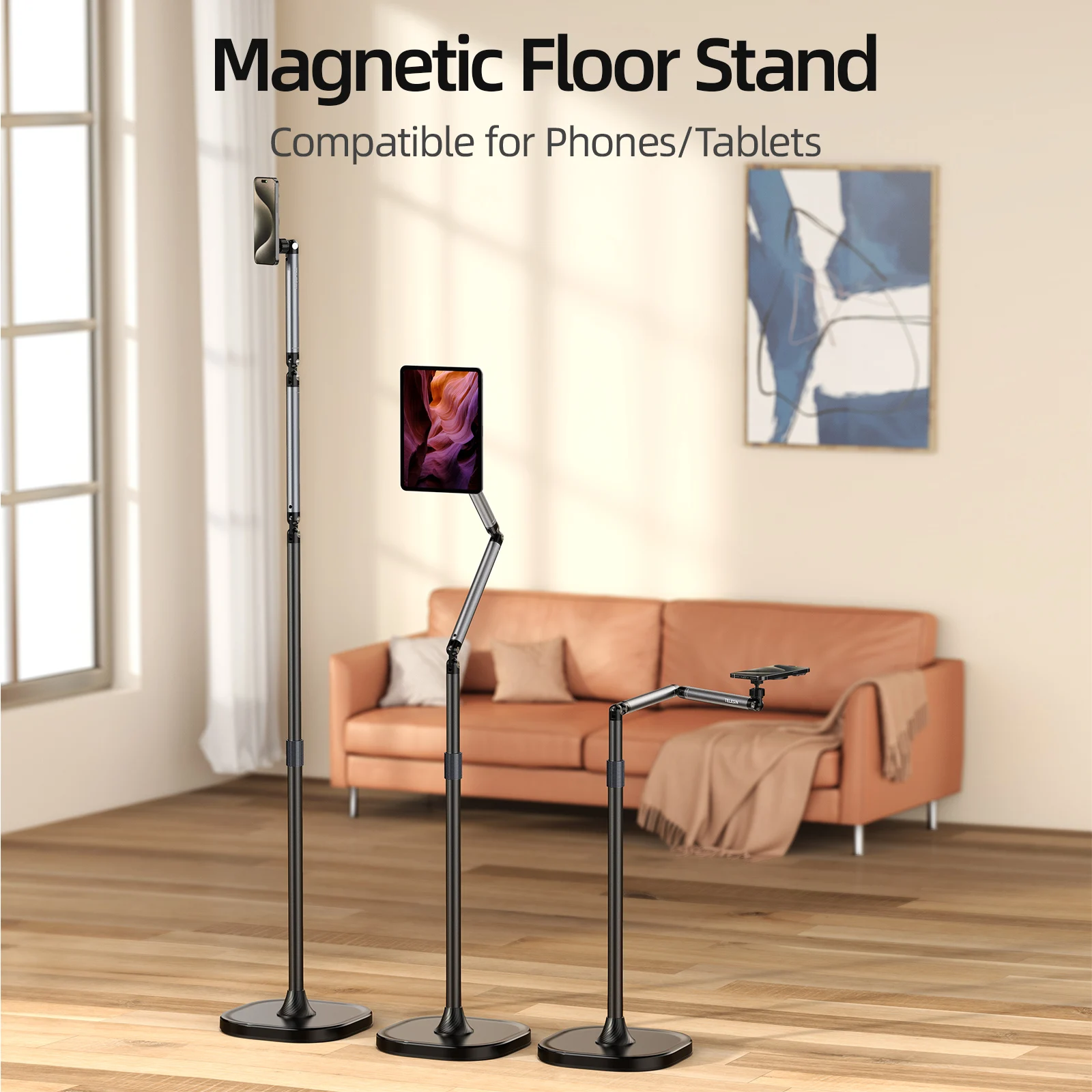 TELESIN Magnetic Mobile Phone Floor Stand Cantilever Live Broadcast Tablet Bracket Lifting Bracket Universal Mobile Phone Holder