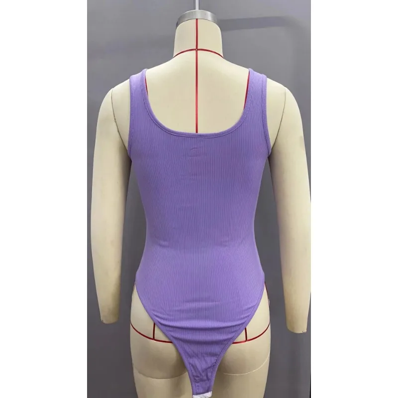 Solid Color Tank Top Women Scoop Neck Off Shoulder Body Top Streetwear Ribbed Bodysuits Suit Slim Clothes Catsuit Clothing