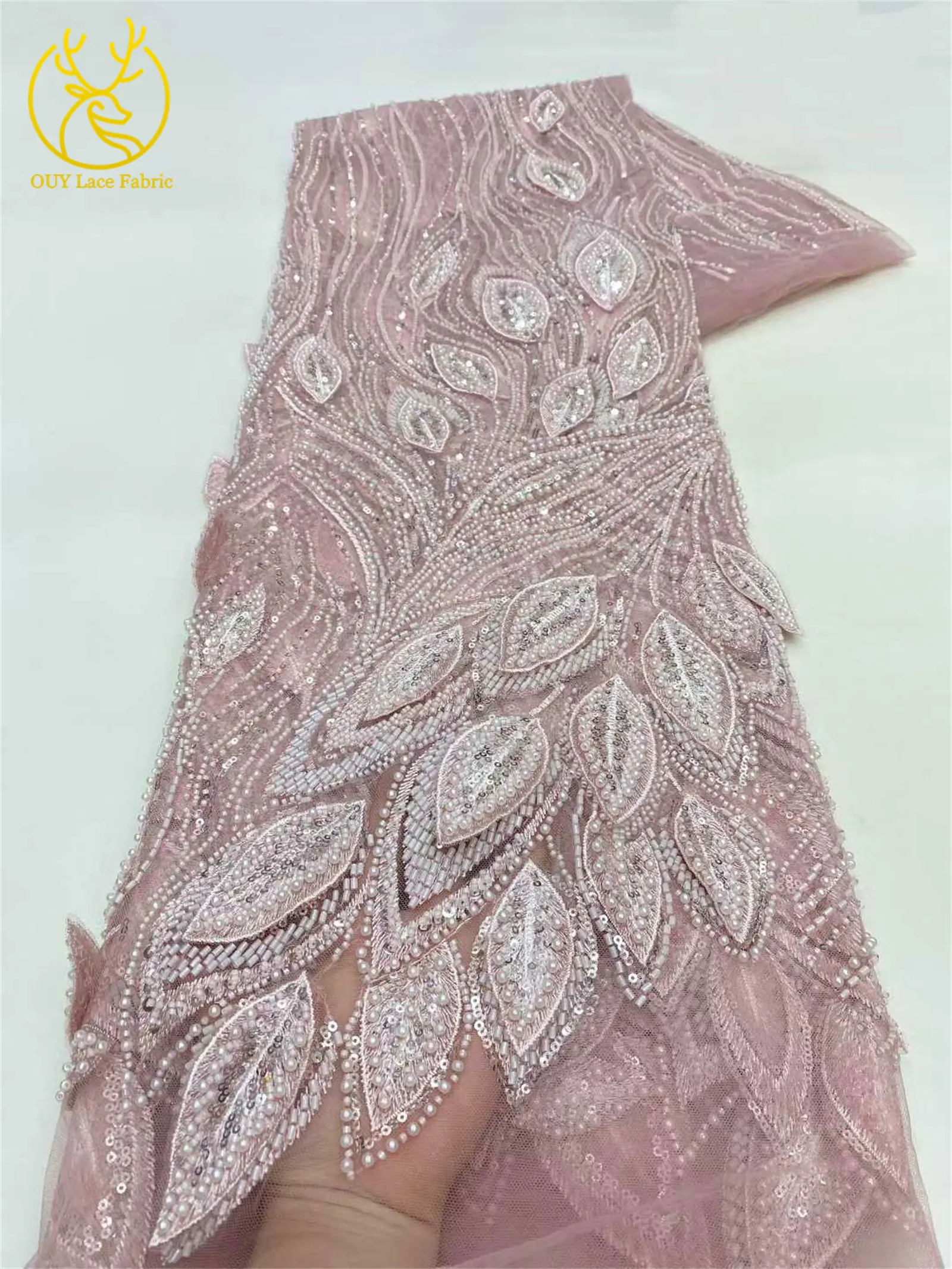 Luxuriöser französischer 3D-bestickter Perlen-Tüll-Spitzenstoff 2026 – Hochwertiger nigerianischer Pailletten-Spitzenstoff für Brautkleider und Hochzeitskleider – Detail 12