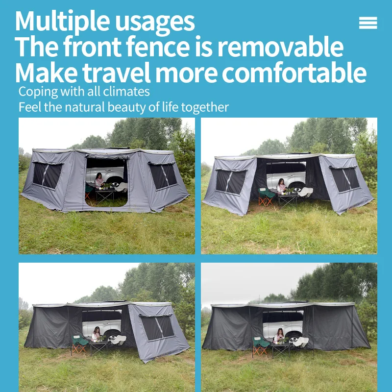 مظلة جانبية للسقف 4X4 مظلة سيارة بزاوية 180 درجة مع حاوية جدران جانبية #4