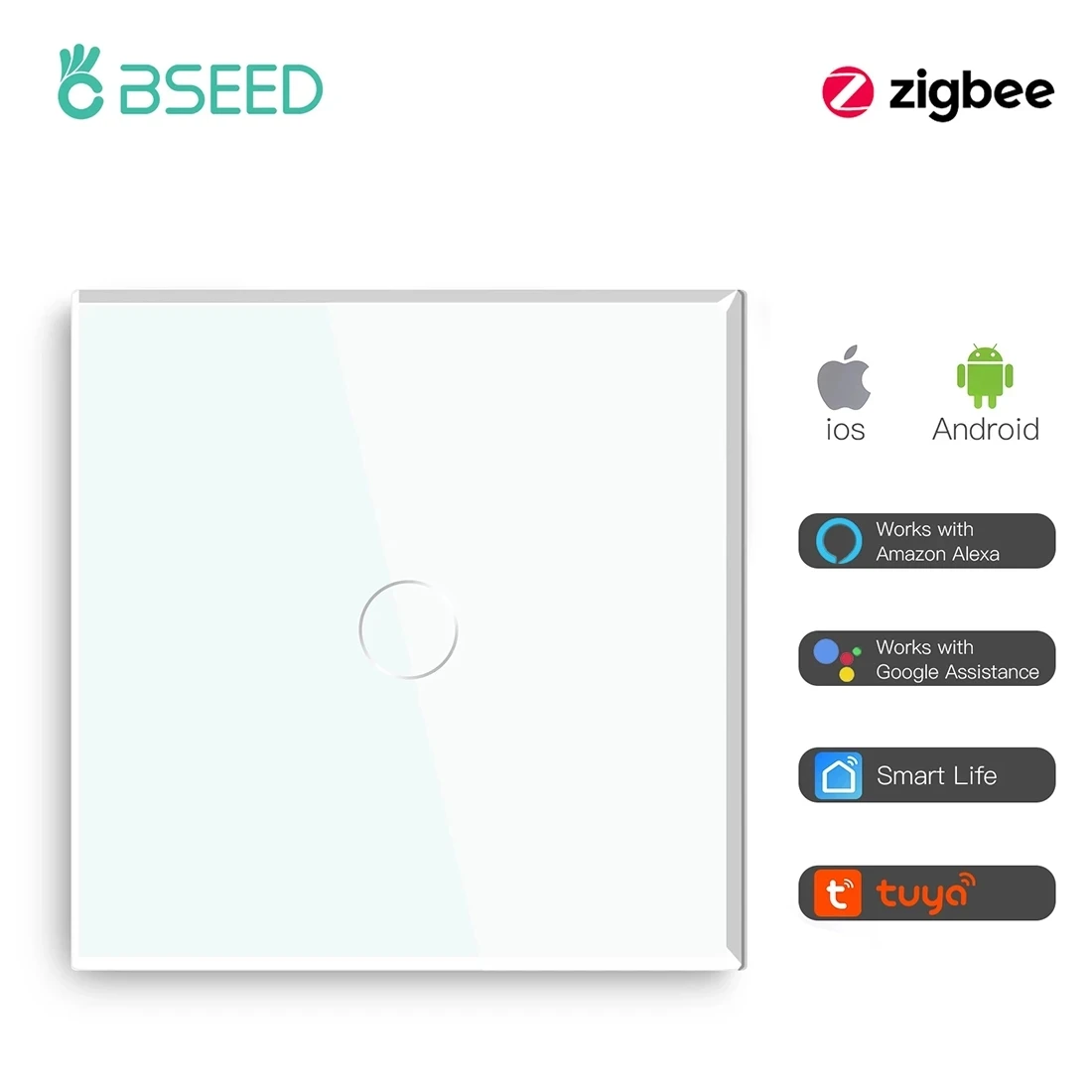 

BSEED Zigbee Smart Light Switches 1/2/3Gang 1/2/3Way Touch Switch For Stairs Work with Tuya Smart Life Google App with Neutral