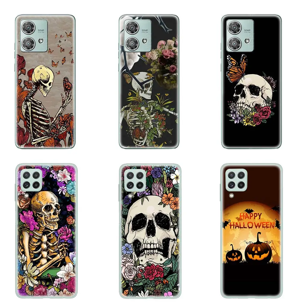 Little Ghost with Halloweens Pumpkin Skull Cover for Motorola Moto Edge 40 Pro 30 neo 20 Fusion Ultra G200 E22 E40 E30 E22I Case