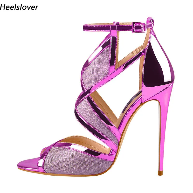 

Ahhlsion/женские летние сандалии ручной работы, пикантные туфли на шпильке с круглым носком, красивая обувь цвета фуксии золотого цвета для вечеринок, женские размеры США 5-20