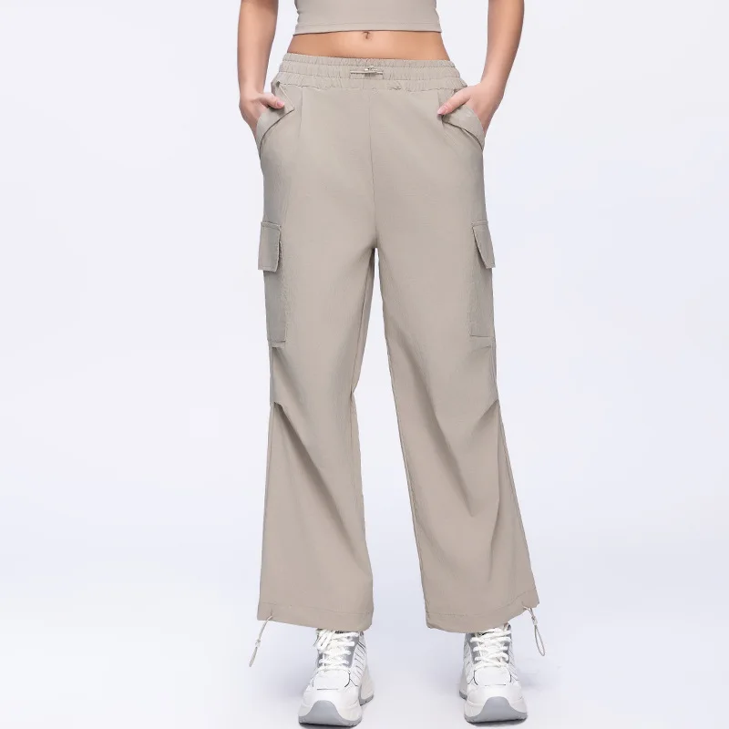 

Женские широкие брюки для йоги, однотонные карманные брюки для тренировок на открытом воздухе, однотонные дышащие быстросохнущие спортивные штаны, спортивная одежда