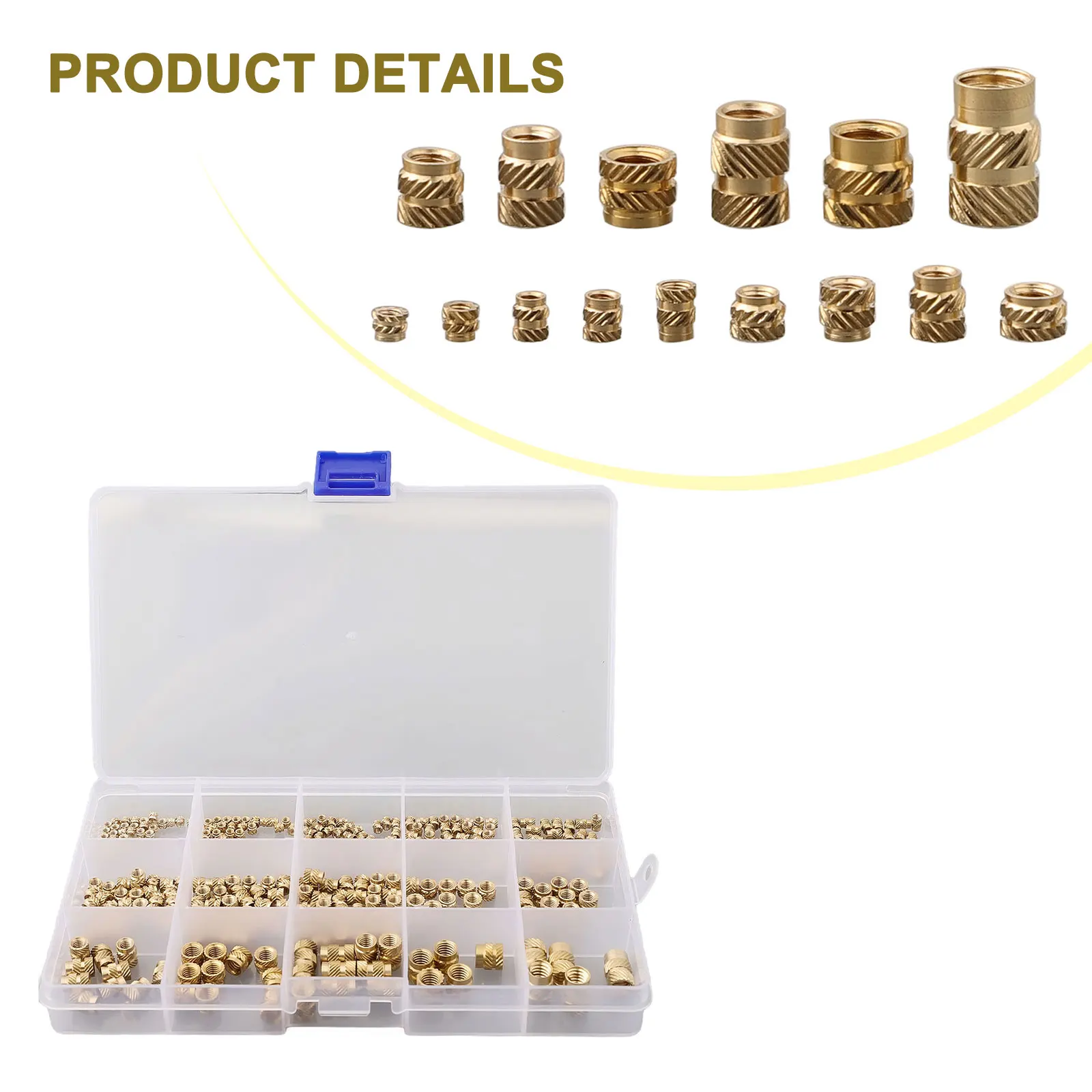 Brass Threaded Inserts Nuts Threaded Threaded Knurled 300 Pcs 7 Models Bushing For Thermoplastics Brand New Brass