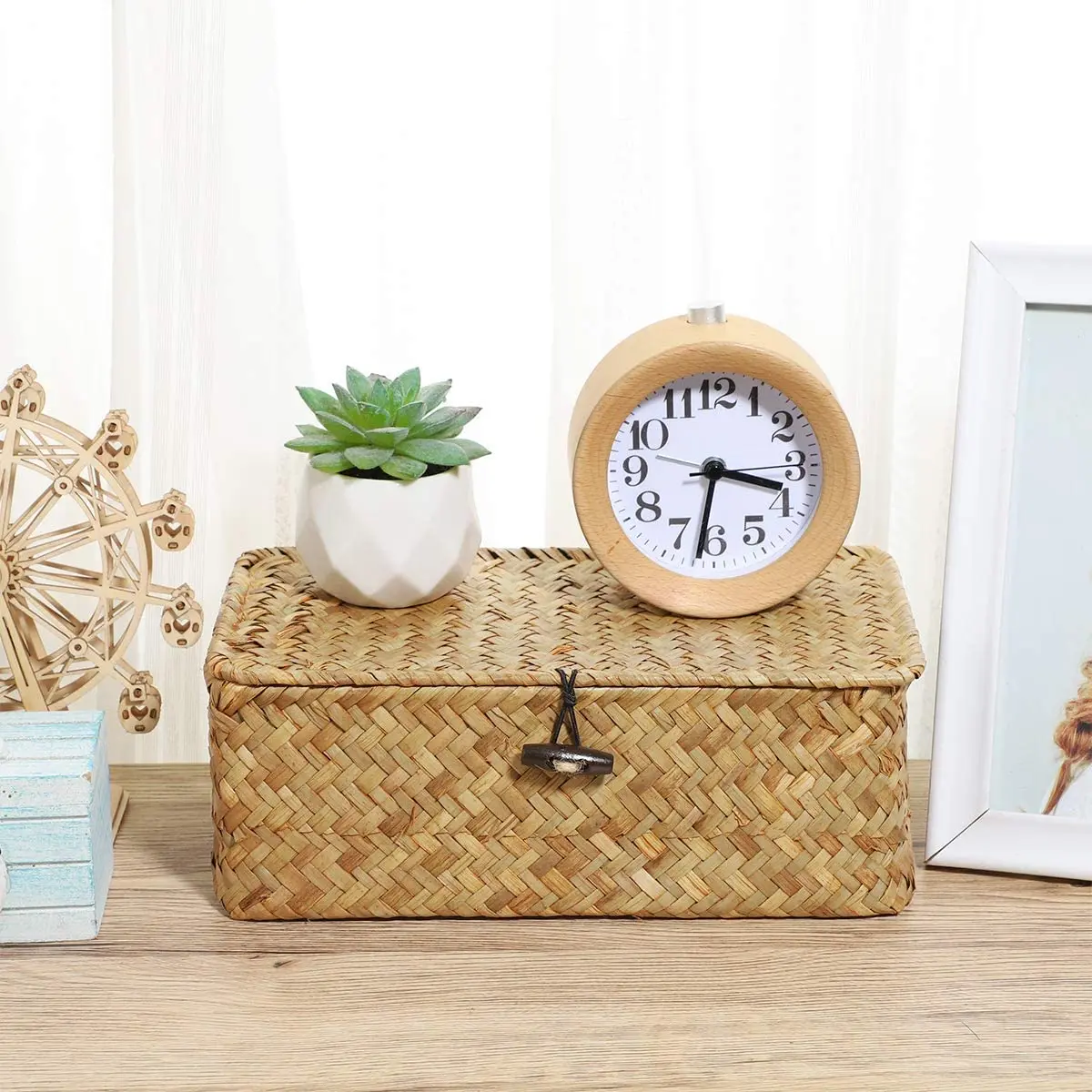 L! DT139^Seagrass Hand Woven Storage Box Storage Box Storage Basket Makeup Organizer Multipurpose Container with Lid