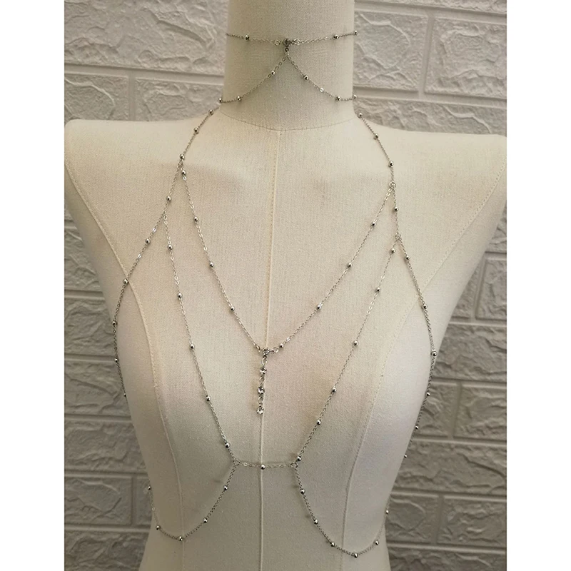 Women Sexy Style Hollow Bikini Ladies Breast Crystal Body Chain Metal Body Bust Chain Jewelry Decoration Fashion Jewelry
