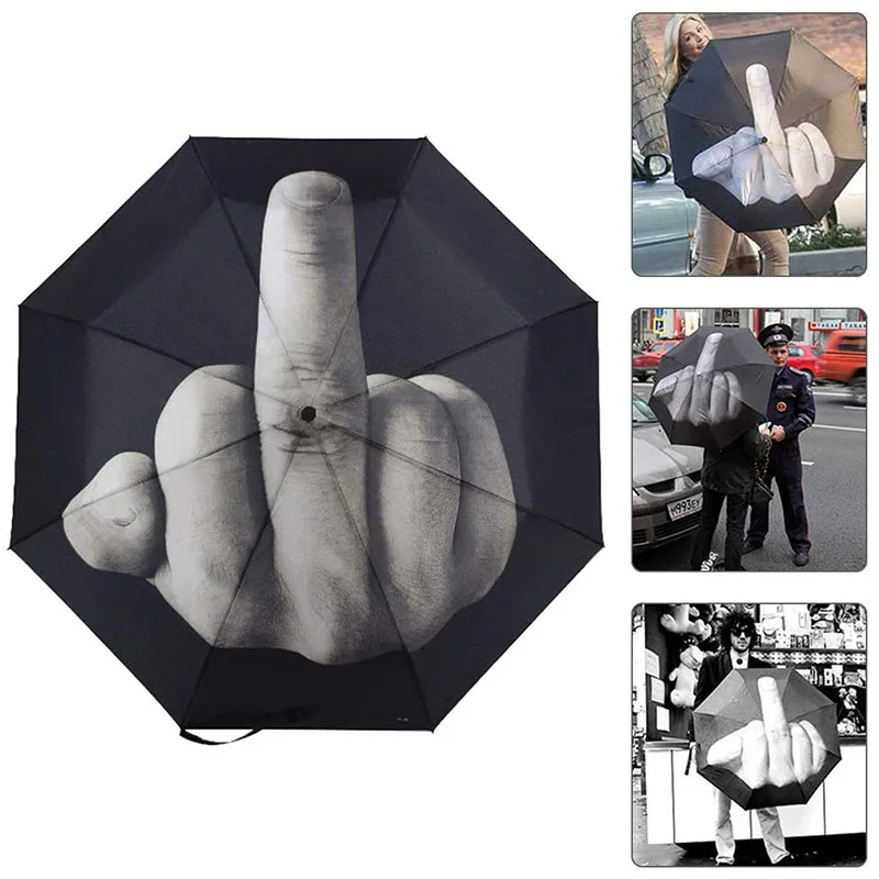 Umbrella Personalized Creative Vertical Middle Finger Umbrella Triple Fold Umbrella Fully Automatic Folding Umbrella