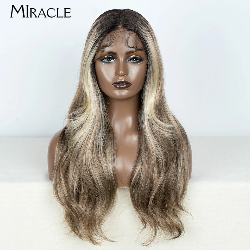 

MIRACLE Synthetic Lace Front Wig for Women Body Wave 24‘’ Wavy Cosplay Wig Ginger Ombre Blonde Wigs Lace Frontal Wig Fake Hair