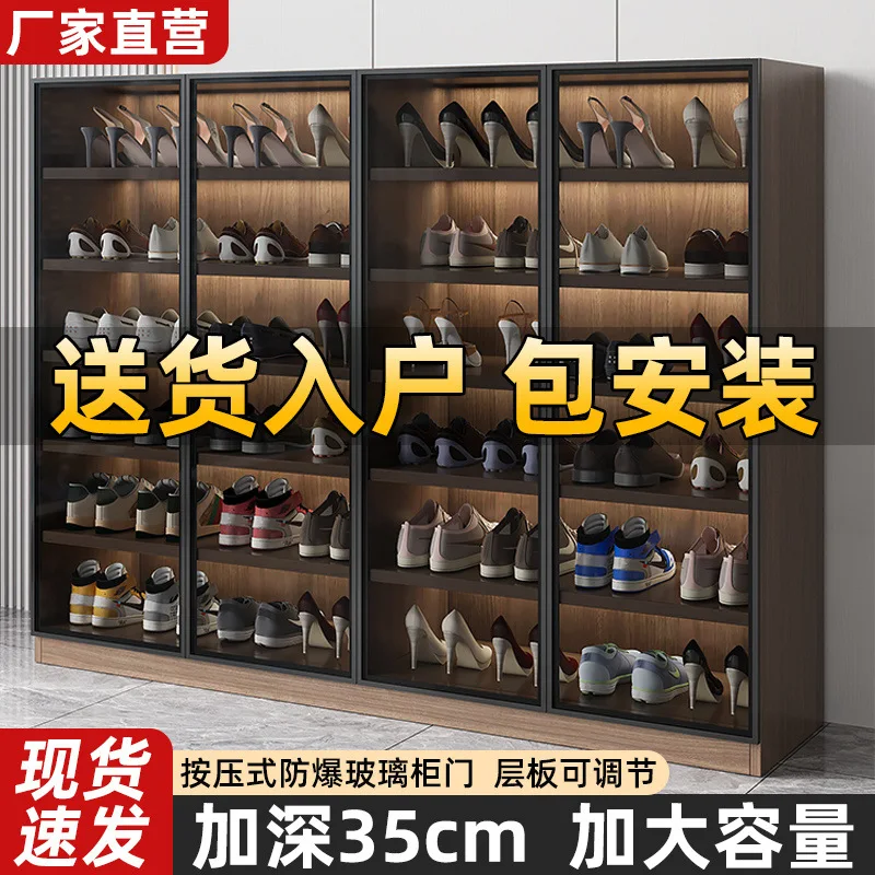 

Легкий роскошный новый стеклянный шкаф для обуви, шкаф для хранения на высоком каблуке, бытовой простой большой вместительный входной шкафчик для балкона, встроенный