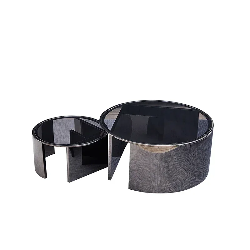 Italian Minimalist round Tempered Glass Coffee Table Combination Living Room Modern Light Luxury Home High-End FurnitureHY