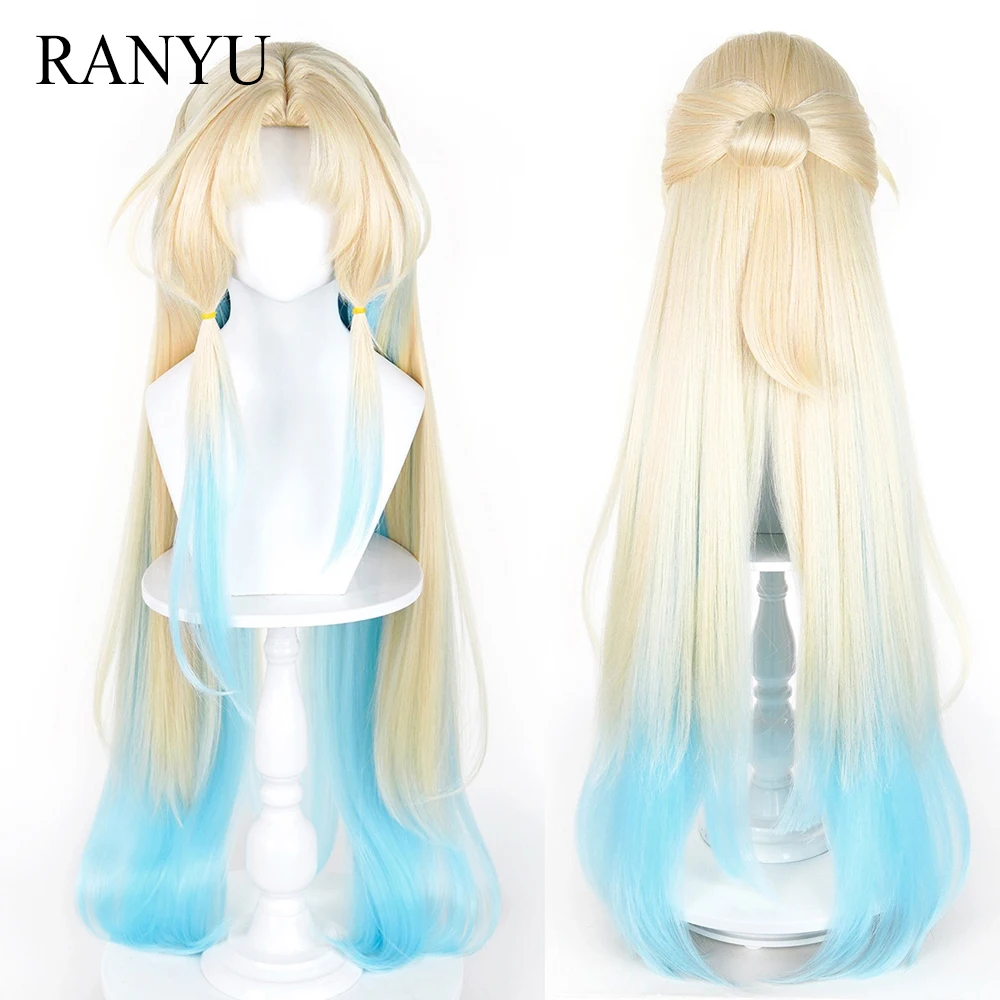 

Blonde Ombre Blue Synthetic Long Straight Wigs Middle Part Anime Game Cosplay Fluffy Wig for Daily Party