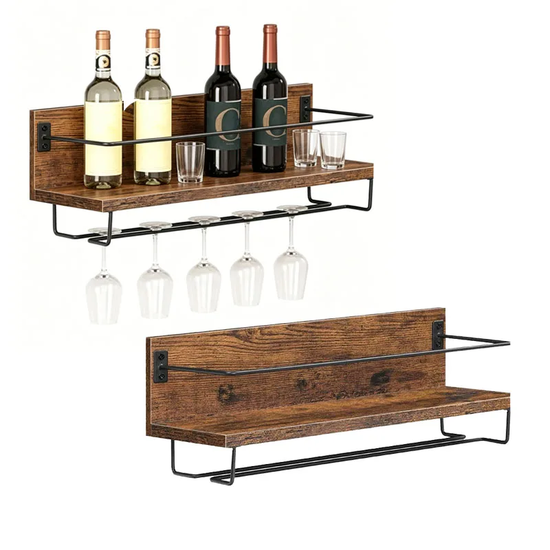 Wandmontiertes Weinregal aus Holz, Weinglashalter, Weinorganizer, schwebendes Regal für Küche, Esszimmer, Bar