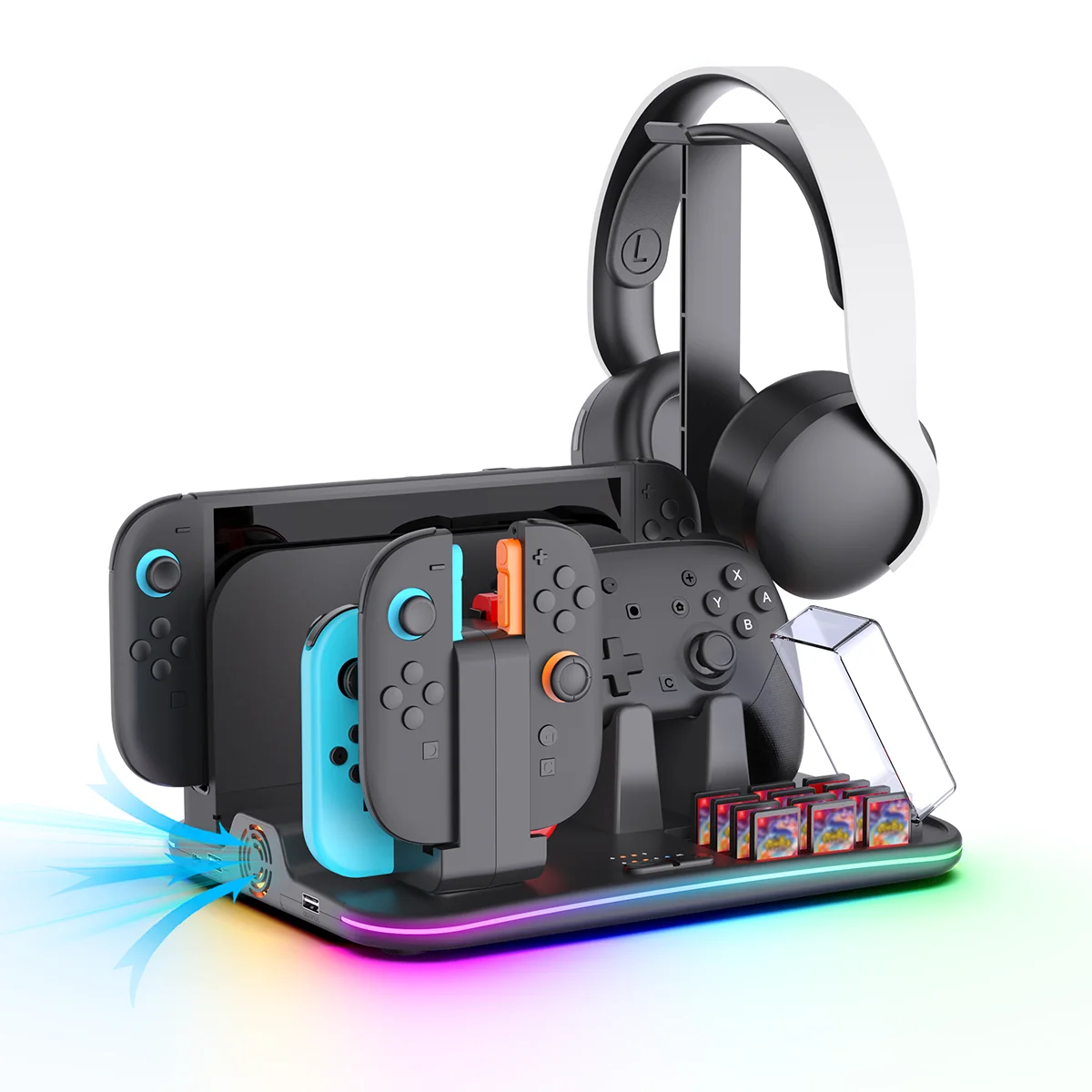 

Зарядная док-станция IPEGA 12-в-1 PG-SW2065 для Switch1/2, многофункциональная подставка с зарядным устройством для 8 контроллеров Joy-Con, охлаждающим вентилятором и RGB-подсветкой