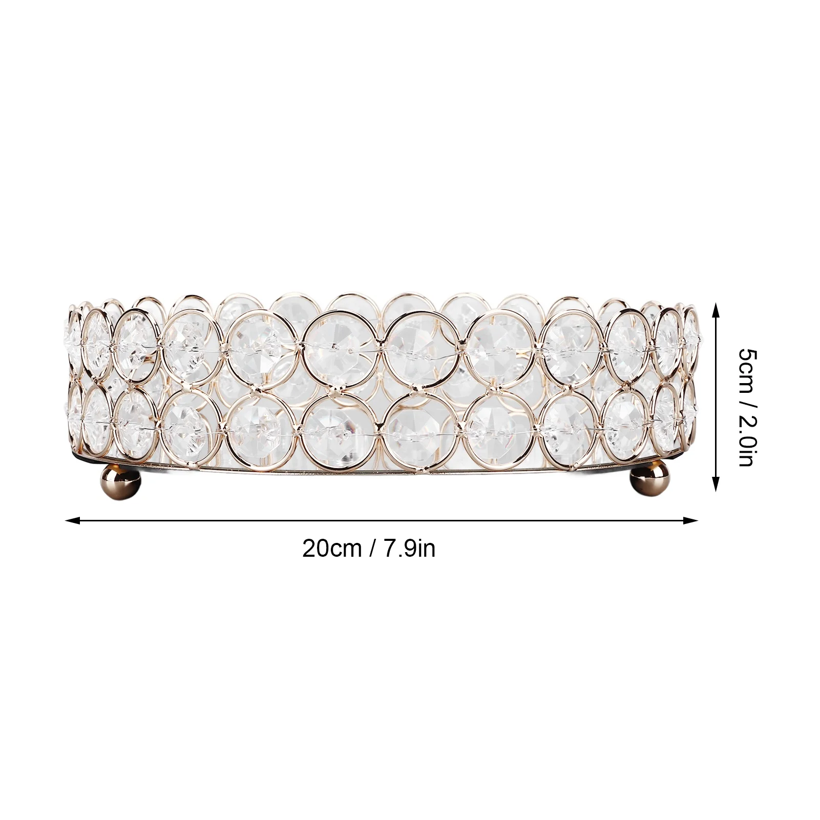 Crystal Cosmetic Makeup Tray 8in Round Display Tray Mirrored Metal Welded Structure for Food Perfume Jewelry Wine