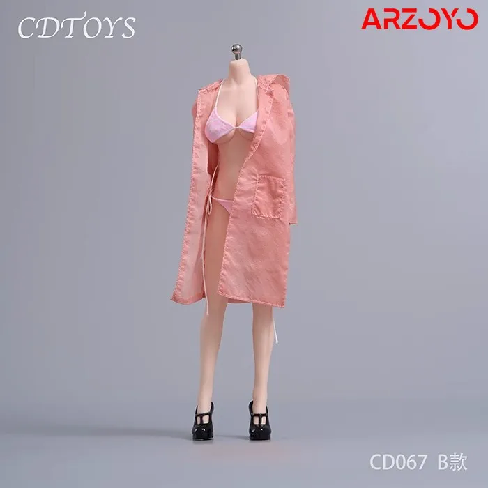 cdtoys cd067 cd068 1/6 Scale Striped Sand Bikini Transparent Sun Protection Suit with Shoes Model for 12'' Female Soldier Body