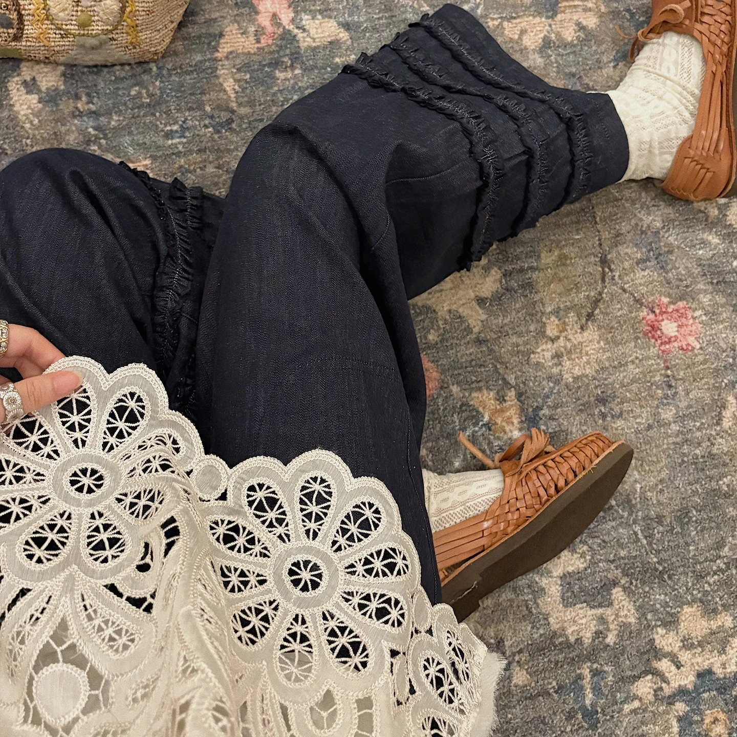 

Классические прямые джинсы для девочек с оборками, оригинальные синие хлопковые повседневные брюки, удобные в носке, универсальные, модные VIMAS