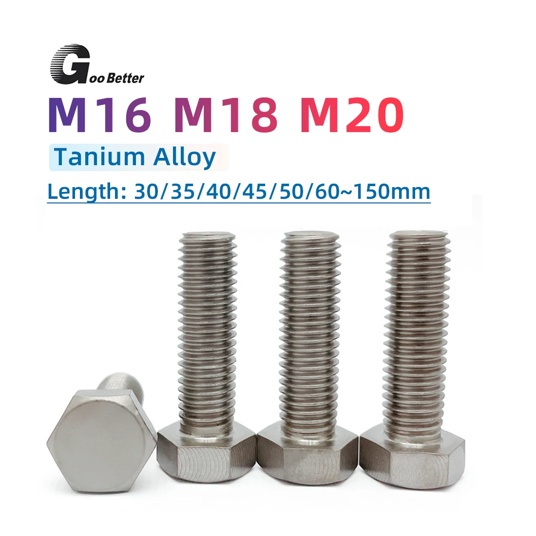 

​​Titanium Hex Bolts M16 M18 M20 DIN933 - TA2/Gr2 Hex Head Screws for Marine, Industrial Hardware​​