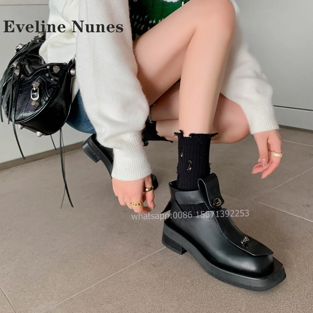 Women Pumps Rivet Belt Buckle Square Toe Split Leather Metal Decoration Platform Height Increasing Oxford Shoes Spring Casual