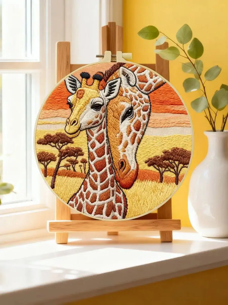 1 Stück 20X20CM/15X15CM 7,87/6,3 Zoll Giraffen-Stickerei-Starter-Kit DIY-Kit DIY-Stickerei-Set Handarbeiten Malerei – Detail 6