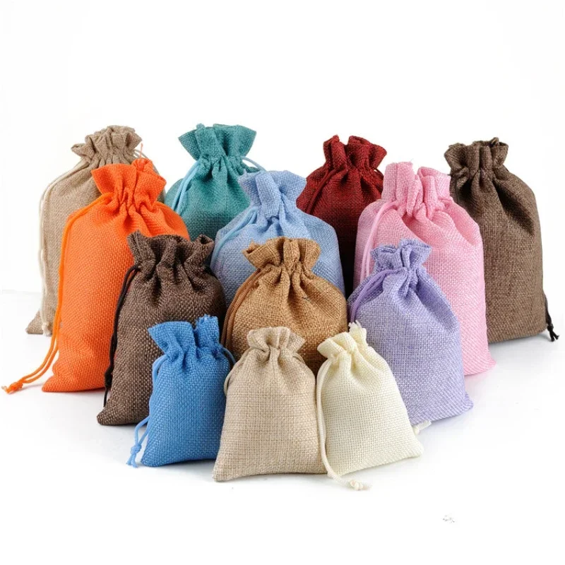 10Pcs Jute Natural Burlap Bag Jute Gift Bags Multi Size Jewelry Travel Storage Pouch Mini Candy Jute Packing Bags for Gift Bag