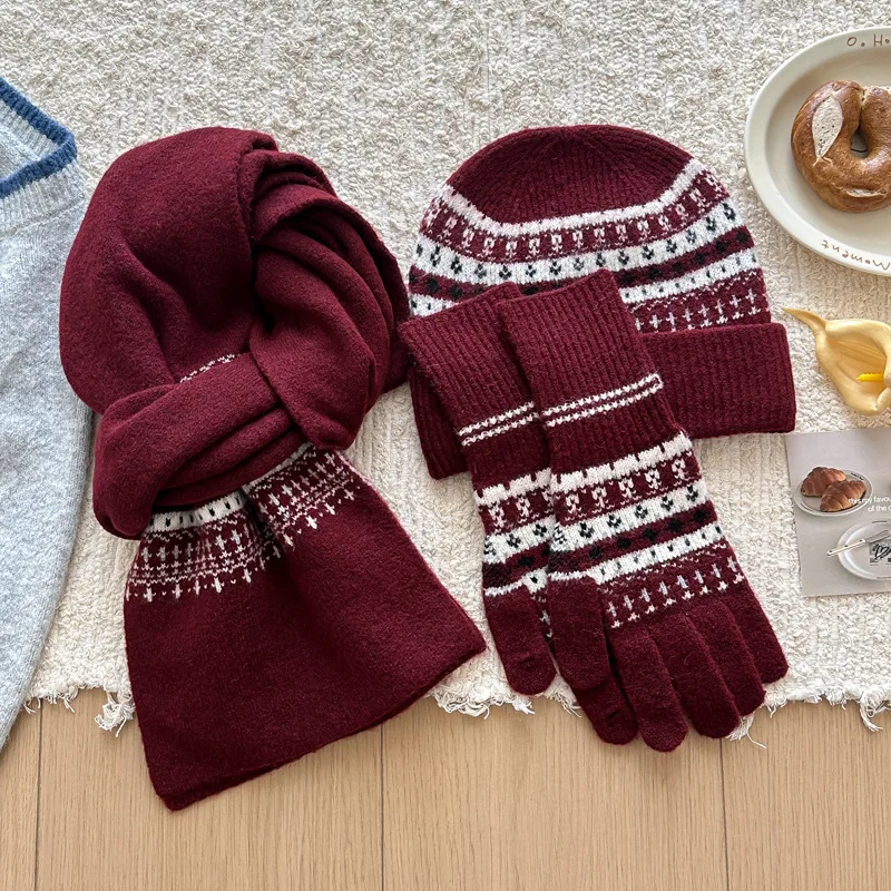 3 stks/set Gebreide Ring Sjaal Vrouwen Wollen Muts sjaal handschoenen Effen Cap Ontwerp Zachte Kasjmier Pashmina Kraag Kerstmis Nieuwjaar