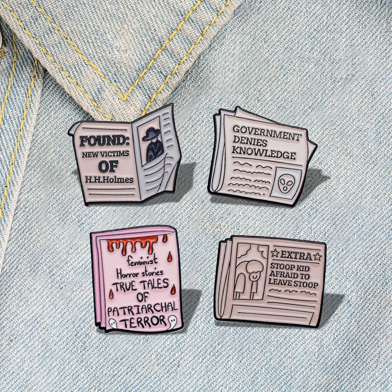 Vintage Newspaper Enamel Pins Custom Lost And Found Breaking News Brooches Lapel Badges Funny Jewelry Gift for Kids Friends