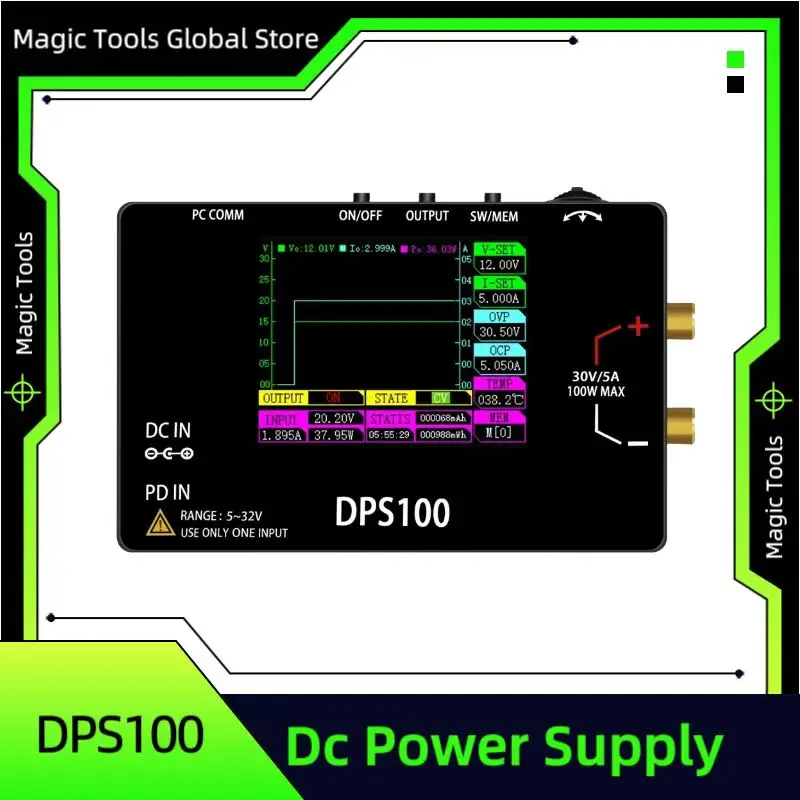 

DPS100 Portable Lab-Grade DC Power Supply 30V 5A 100W Adjustable Voltage & Current Fast PD QC Input