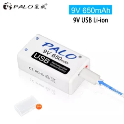 PALO 1-10pcs USB 9V Rechargeable Battery 650mAh Micro USB 9 volt lithium Li ion Batteries for Multimeter Toy Remote Control