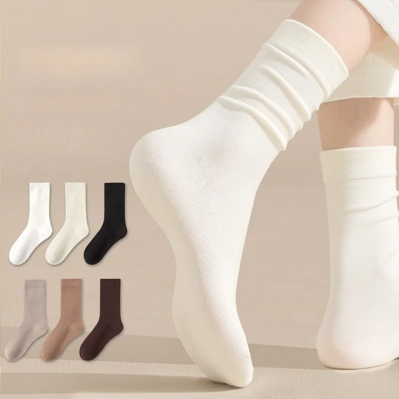 

11 пар хлопковых носков средней длины на весну, осень и зиму для девочек, однотонные, черные, белые, уютные, теплые носки, повседневные женские носки, комплект