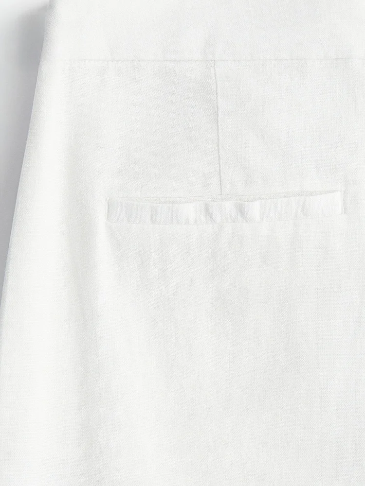 H&M Modne spodnie codzienne damskie z mieszanki włókien, lniane długie spodnie, dopasowane spodnie z prostymi nogawkami, letnia kolekcja