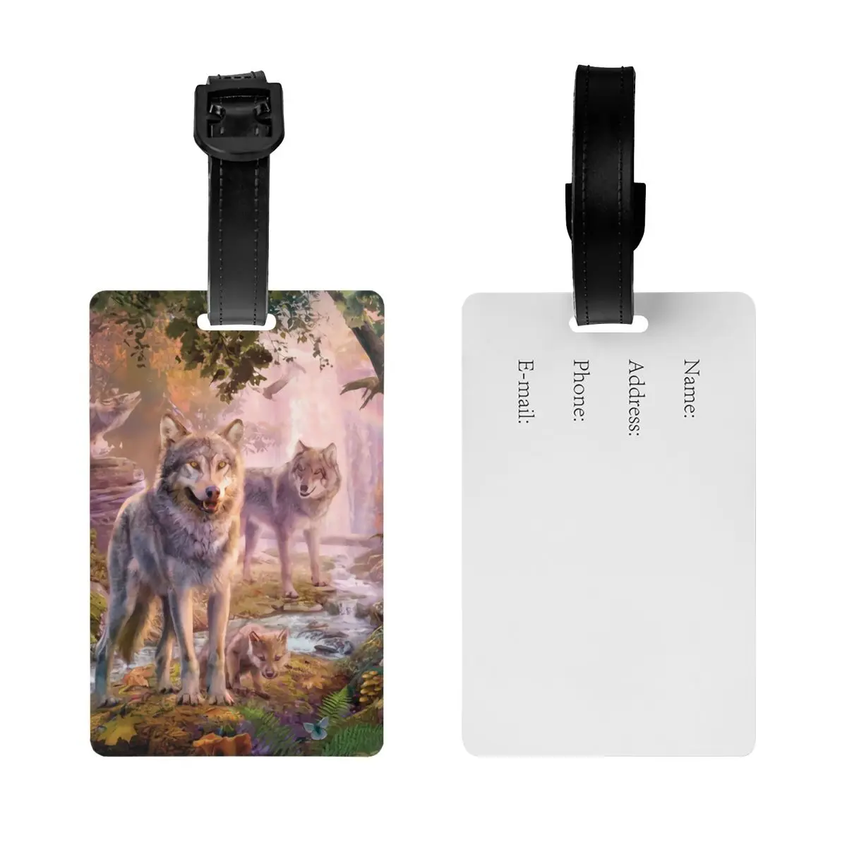 Custom Wolves And Cubs In Forest Luggage Tag for Suitcases Funny Baggage Tags Privacy Cover Name ID Card