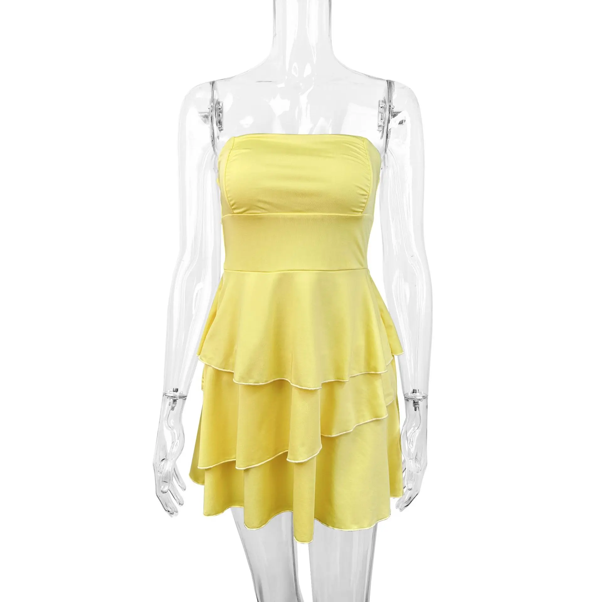 Faionable Bal ort Rok Sexy Strapl Pure Kleur Geel Dames Ele Dr Melkvezelstof voor datum en par